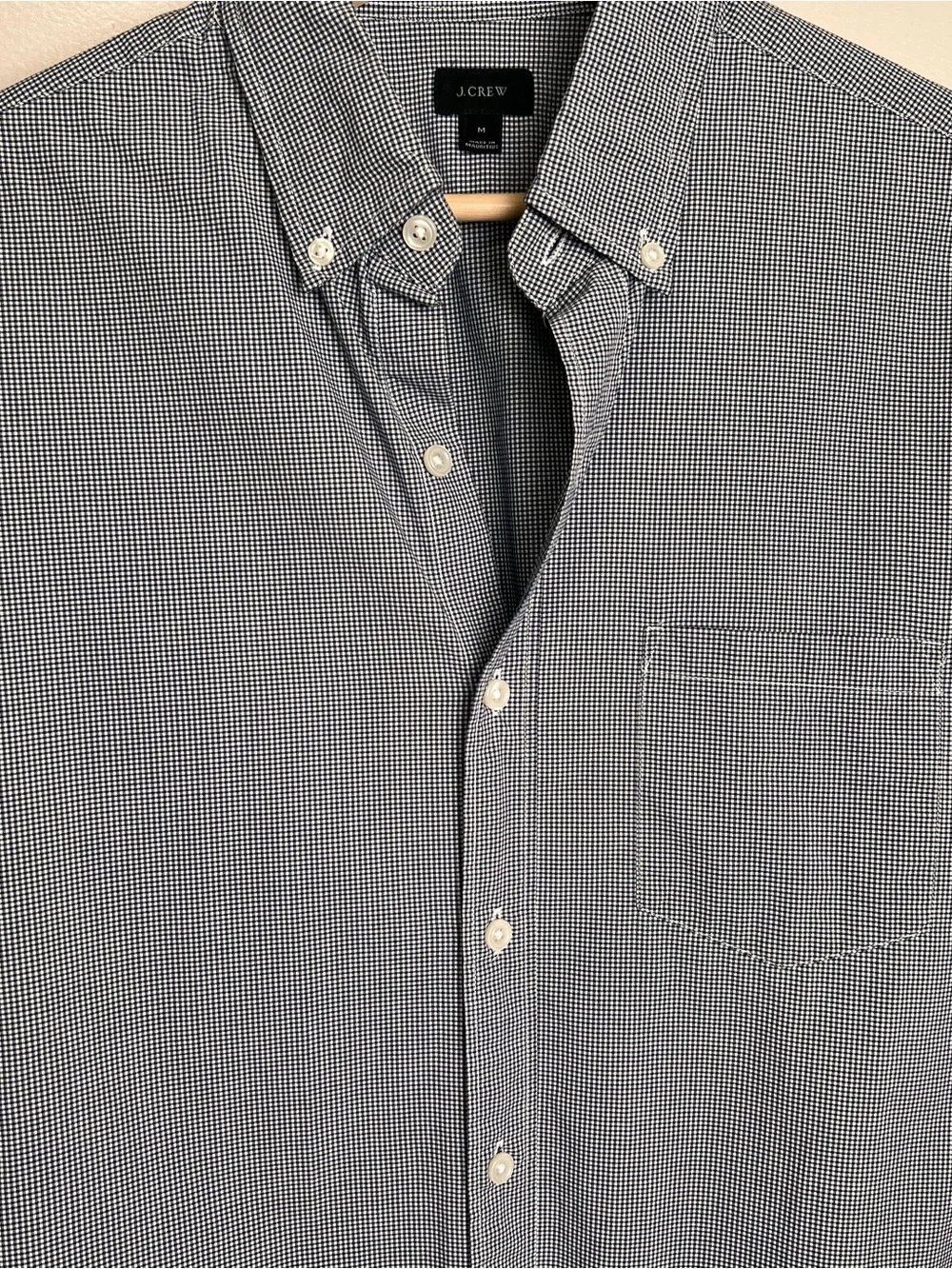 J. Crew Slim Mens Medium, Blk & White Checkered Button Down Shirt, EUC